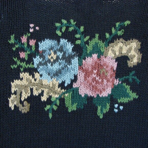 Talbots Hand Knit Chunky Cardigan Sweater Floral Tapestry Cottagecore NEW Large - Picture 16 of 16